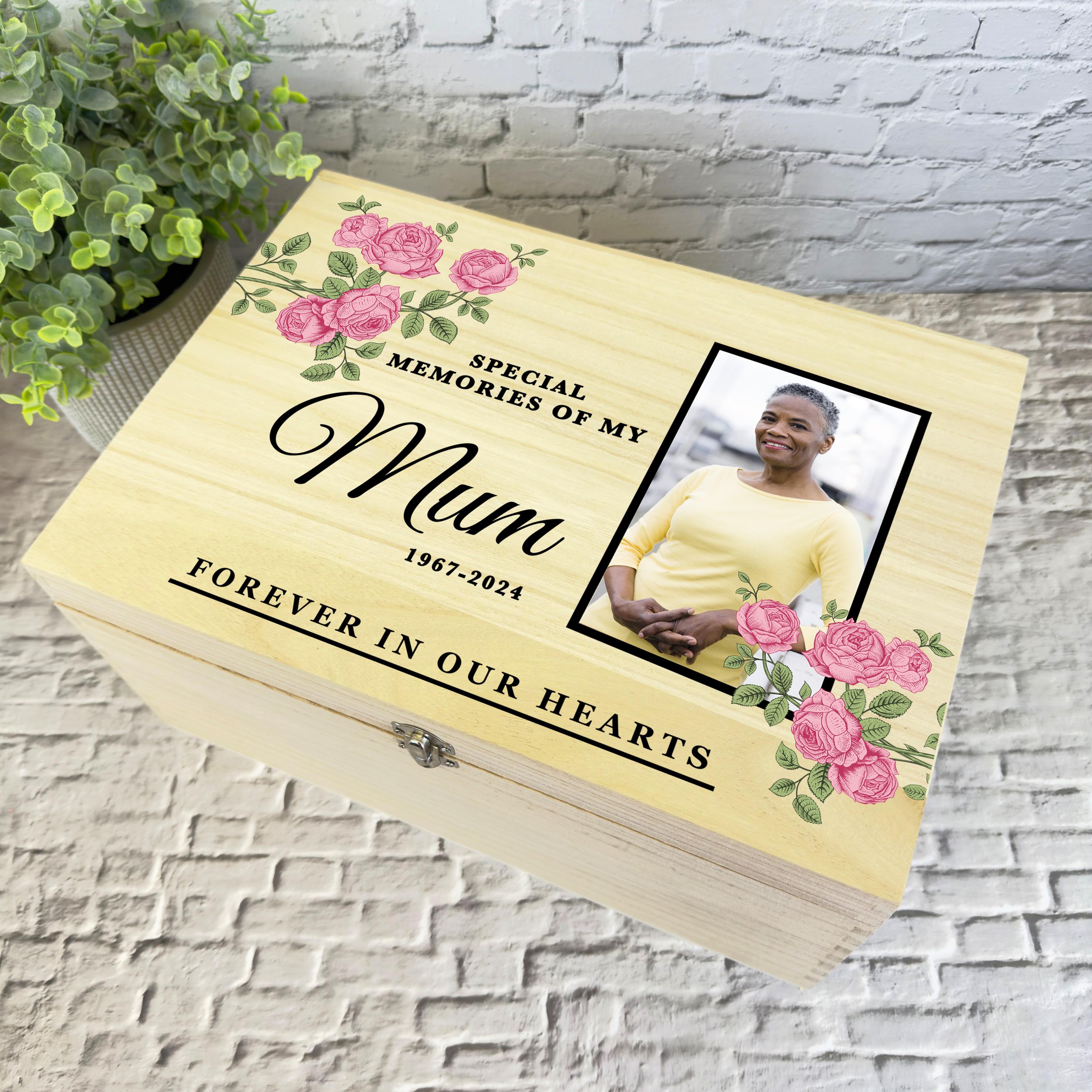 Memories of Mum Pink Roses Photo Frame Memorial Personalised Wooden ...