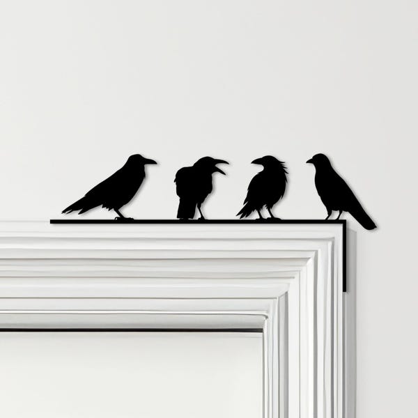 Adorno para puerta con cuervos y pájaros en varios colores. Letrero decorativo para la parte superior de la puerta. Decoración de pared novedosa, arte para marcos de puertas y decoración de puertas.