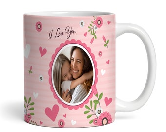 Pink Floral Circle Photo Mother's Day Gift For Mum Personalised Mug