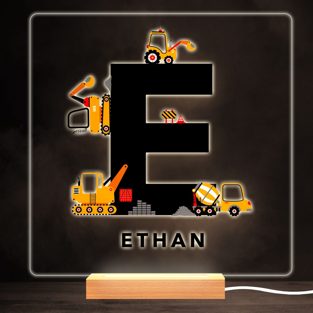 Construction Vehicles Alphabet Letter E Square Personalised Gift Night ...