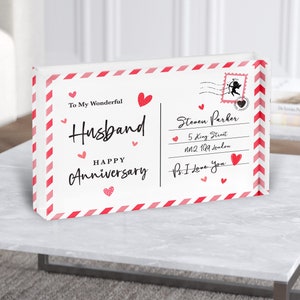 Jahrestagsgeschenk für Ehemann-Liebes-Postkarte-personalisierter Acrylblock - personalisiertes Geschenk, Andenken-Geschenk, benutzerdefiniertes Geschenk