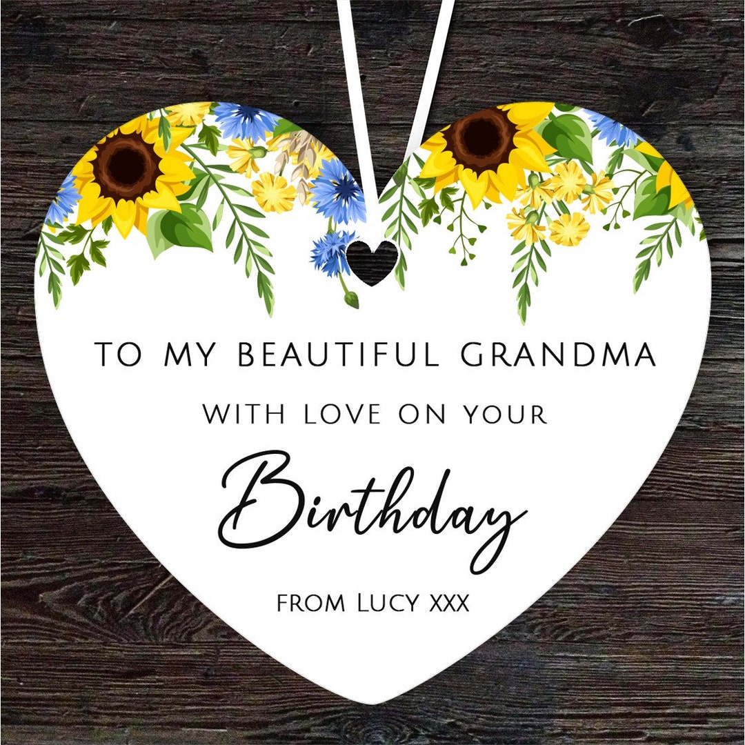 Grandma Sunflowers Birthday Gift Heart Personalised Hanging Ornament Etsy