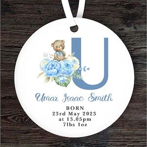 Ornement suspendu souvenir cadeau personnalisé lettre U ours en peluche bébé garçon