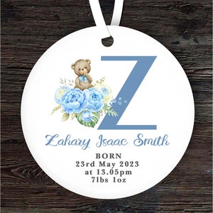 Nouveau Ours en peluche bébé garçon lettre Z cadeau personnalisé souvenir ornement suspendu