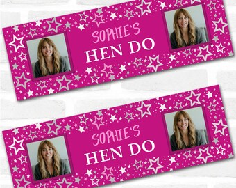 Personalised Party Banner For Hen Do Hen Party Female Photo Pink Stars | Party Decoration, Event Banner. 3x1ft | 4.5x1.5ft | 6x2ft