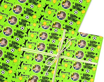 Personligt presentpapper med födelsedagsmotiv, grönt fotbollsmotiv, presentpapper | Ark eller rullar | Anpassat personligt presentpapper