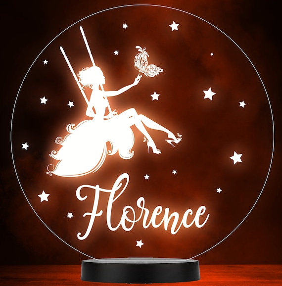 Filles Fairy Swing Stars Round Cadeau personnalisé Changement de couleur  Lampe Night Light -  France