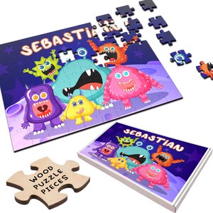 Fun Bright Monsters Gift For Kids Children Personalised Wooden Jigsaw Puzzle | Personalized Gift, Custom Puzzle, Quality Wood, Fun Gift