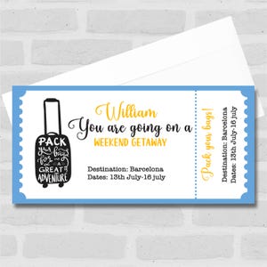 Stedentrip Weekendje weg Vakantie Gepersonaliseerd verrassingskaartje Cadeaubon - coupon, verrassingsonthulling, waardebon, ticket, kaart