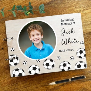 Foto de fútbol para niños Simpatía en la memoria amorosa Libro de visitas de condolencias funerarias / Libro de condolencias funerarias personalizado / Libro de condolencias