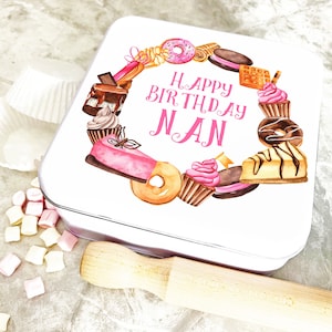 Square Watercolour Bakes Happy Birthday Nan Personalised Cake Tin