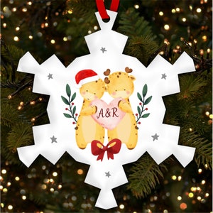 Couple Giraffe Initials Personalised Christmas Tree Ornament Decoration