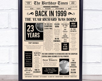 1999 Newspaper Any Age Any Year You Were Born Birthday Facts Personalised Gift Print