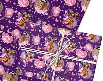 Gepersonaliseerd inpakpapier Verjaardagsfeestje foto meisjes meisjes gepersonaliseerde cadeauverpakking | Vellen of rollen | Aangepast gepersonaliseerd inpakpapier
