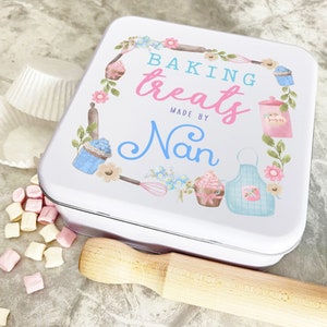 Personalised Square Baking Made By Nan Biscuit Baking Sweets Cake Tin