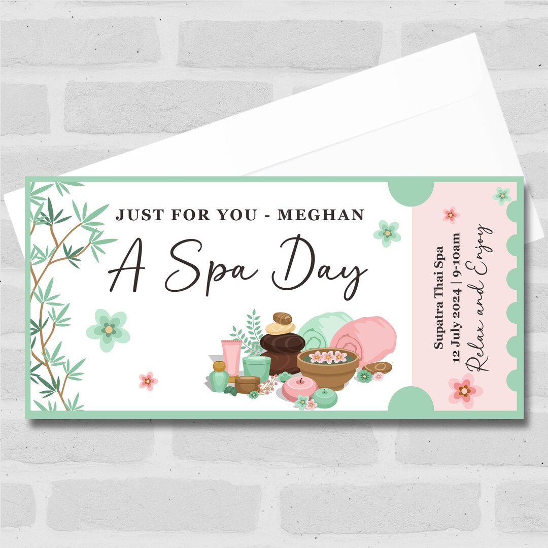 Pink Spa Icon Spa Day Just for You Personalised Surprise Ticket Gift ...