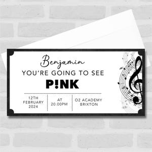 Musik Jedes Konzert oder Ereignis Personalisierte Überraschungskarte Geschenkgutschein - Gutschein, Surprise Reveal, Gutschein, Ticket, Karte