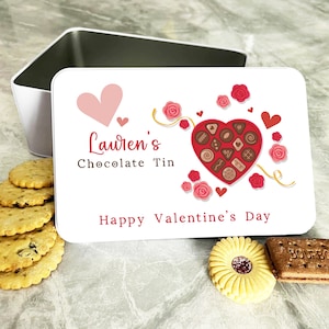 Roses Box Of Chocolates Valentine&#39;s Day Gift Personalised Sweet Treat Tin