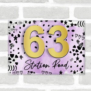 Lilac Purple Watercolour 3D Acrylic House Address Sign Door Number Plaque