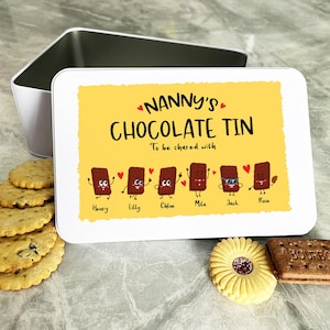 Personalised Cute Funny Chocolate Bars Nanny&#39;s Biscuit Sweets Cake Treat Tin