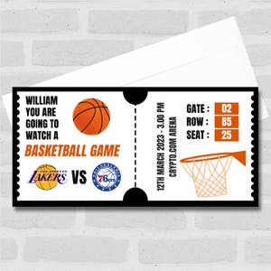 Buono regalo biglietto a sorpresa personalizzato per la partita di basket "Andare a vedere una partita" - Buono, sorpresa rivelata, buono, biglietto, carta
