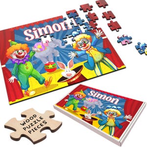Funny Circus Clowns Children&#39;s Kids Gift Personalised Wooden Jigsaw Puzzle | Personalized Gift, Custom Puzzle, Quality Wood, Fun Gift