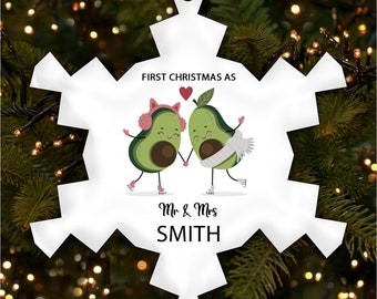 First As Mr & Mrs Avocado Personalised Christmas Tree Ornament Decoration