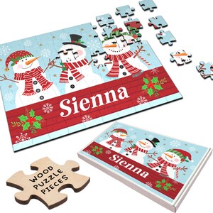 Snowmen Snowflakes Christmas Children&#39;s Kids Gift Custom Wood Jigsaw Puzzle | Personalized Gift, Custom Puzzle, Quality Wood, Fun Gift