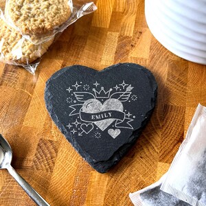 Heart Slate Angel Crown Sparkles Valentine&#39;s Day Gift Personalised Coaster