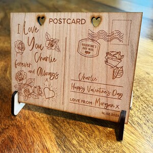 Ich liebe dich offene Rosen Valentinstag personalisierte Karte Holz Postkarte Geschenk