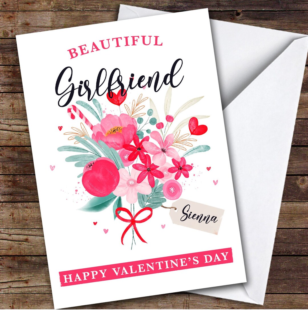 Personalised Valentine's Card for Girlfriend Floral Love Bouquet Card ...
