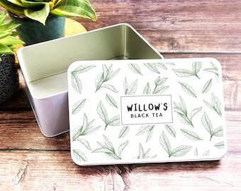 Green Leaves Frame Black Tea Personalised Tea Storage Tin