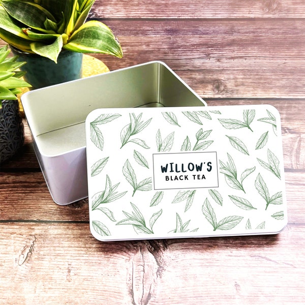 Green Leaves Frame Black Tea Personalised Tea Storage Tin