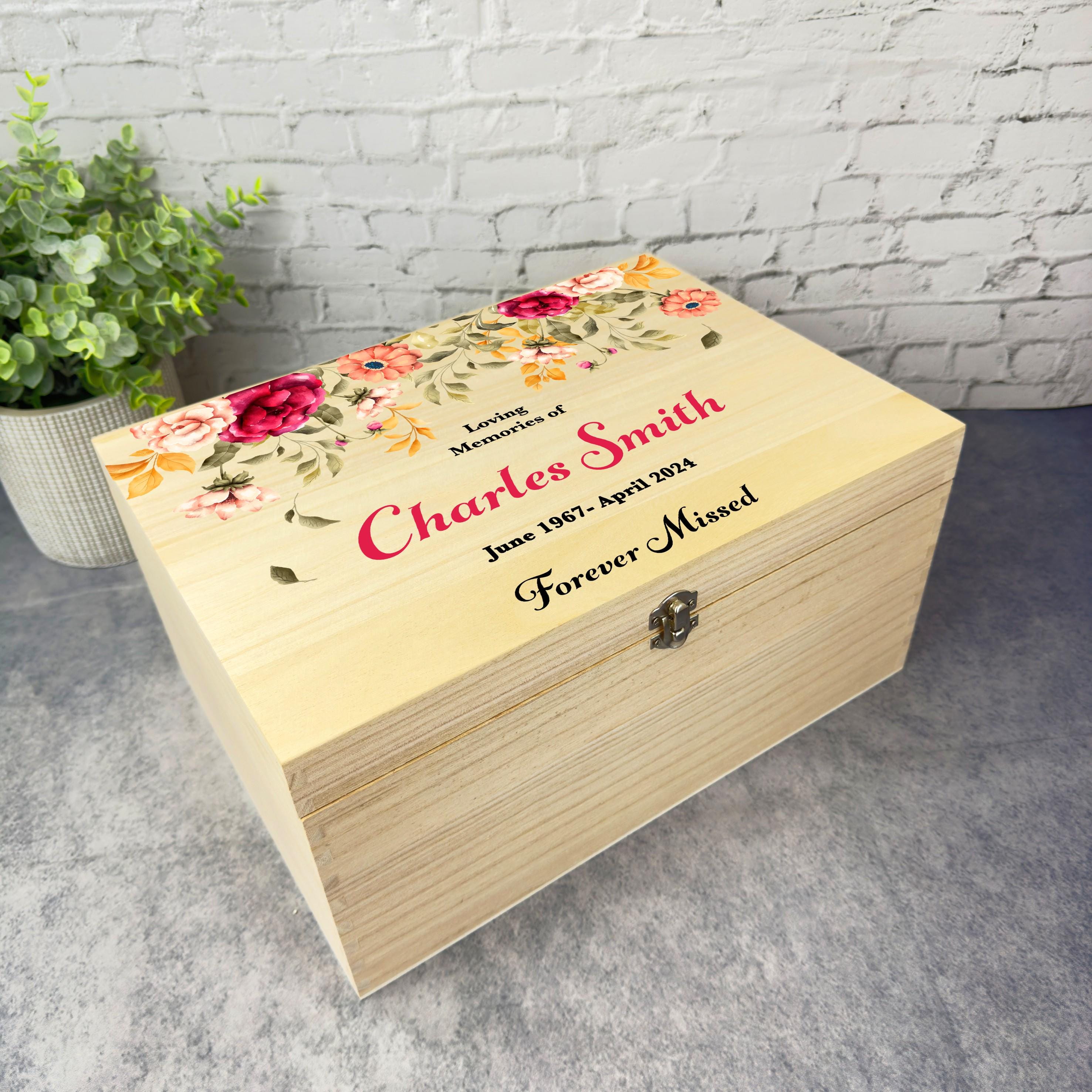 Memory Collection Boxes Loving Memories Watercolour Flowers Memorial Personalised Wooden ...
