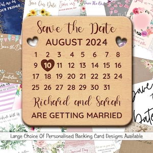 Calendar Square Personalised Wood Wedding Save The Date Magnets & Backing Cards