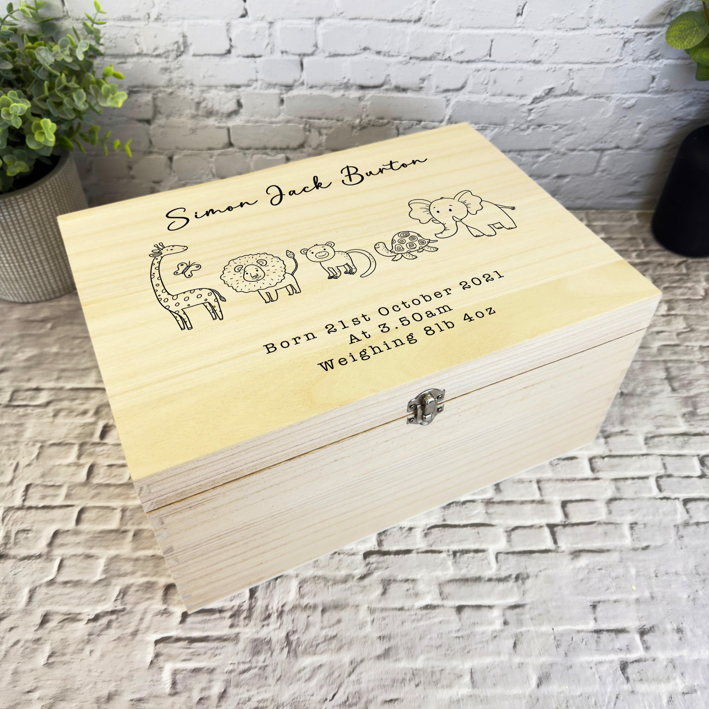 Outline Safari Animals Birth Details New Baby Personalised Wooden ...