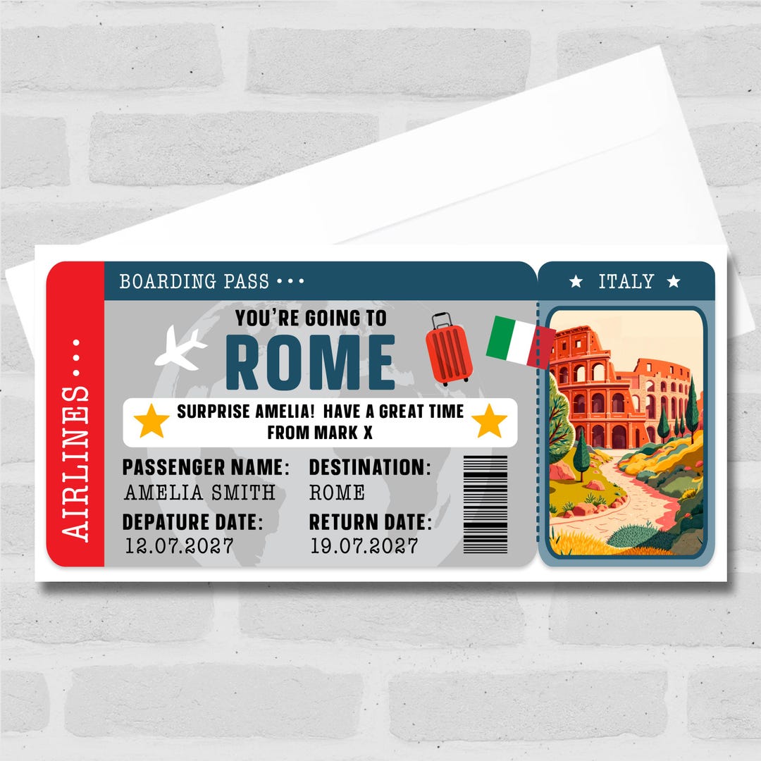 Rome Italy Boarding Pass Personalised Gift Voucher Surprise Holiday ...