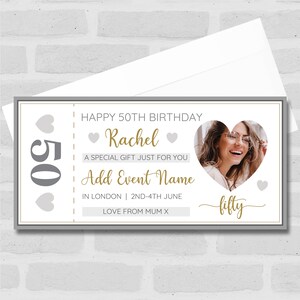 50. Geburtstag Event Party Foto Personalisierte Überraschungskarte Geschenkgutschein - Gutschein, Überraschung offenbaren, Gutschein, Ticket, Karte