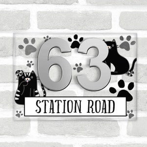 Black Cat Paw Print 3D Acrylic House Address Sign Door Number Plaque