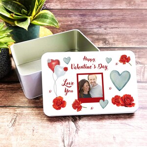 Red Rose Happy Valentine&#39;s Day Gift Photo Personalised Treat Tin