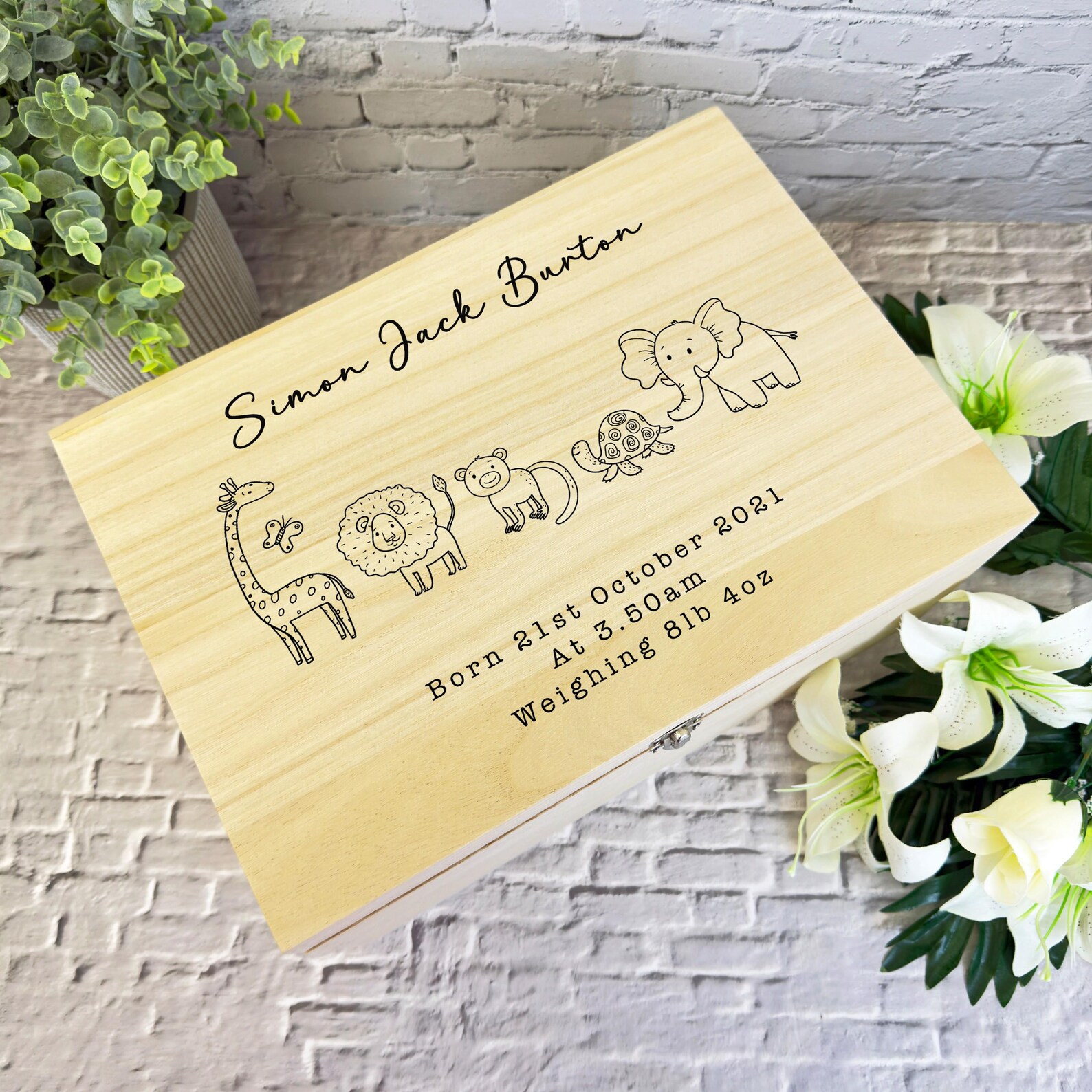 Outline Safari Animals Birth Details New Baby Personalised Wooden ...