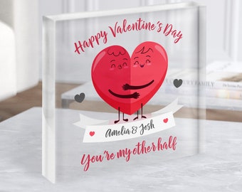 Regalo del día de San Valentín Eres mi otro medio corazón Bloque acrílico cuadrado transparente: regalo personalizado, regalo de recuerdo, regalo personalizado