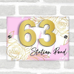 Baby Pink Gold Rose 3D Acrylic House Address Sign Door Number Plaque