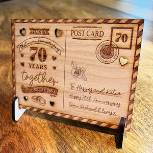 70 aniversario de bodas 70 años Tarjeta personalizada de platino Postal de madera
