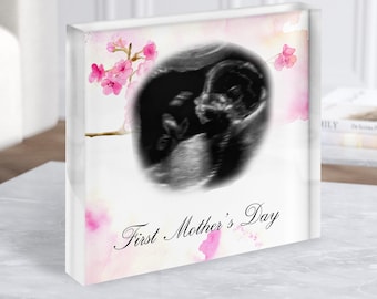 Blocco acrilico quadrato con foto per scansione di gravidanza ad ultrasuoni per la prima festa della mamma, regalo personalizzato, regalo ricordo, regalo personalizzato