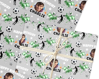 Personligt presentpapper för barn, fotboll, fotopojkar, personligt presentpapper | Ark eller rullar | Anpassat personligt presentpapper