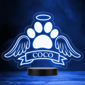 Pet Loss Paw With Angel Wings Memorial Personalised Gift Colour Night Light