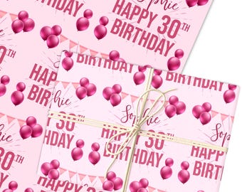 Personalised Wrapping Paper 30th Birthday Pink For Her Custom Gift Wrap | Sheets or Rolls | Customised Personalized Wrapping Paper