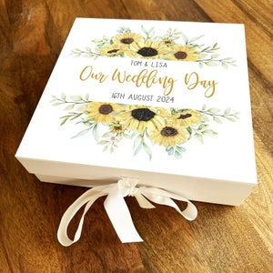 Sunflower Personalised Square Wedding Day Keepsake Hamper Gift Memory Box