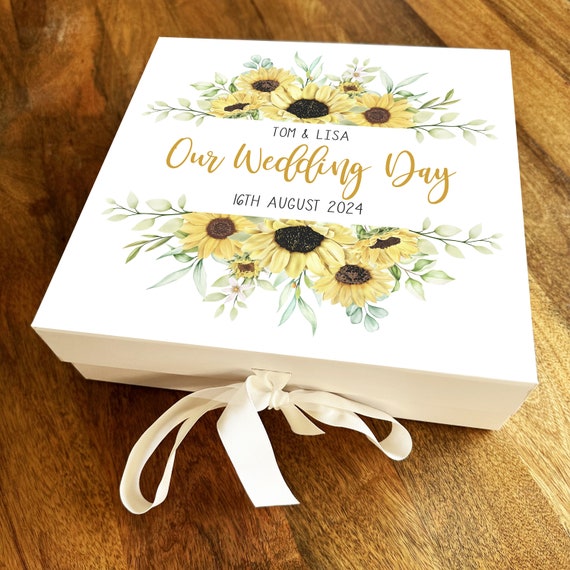Sonnenblume Personalisierte Quadrat Hochzeit Tag Andenken Geschenkkorb Geschenk Memory Box